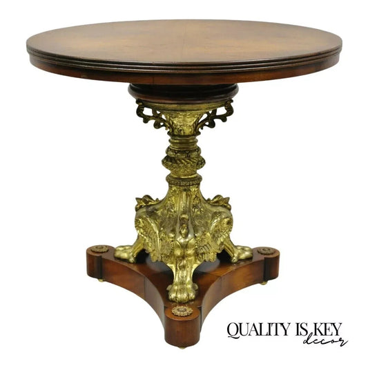 Antique French Empire Bronze Figural Swans Paw Foot Pedestal Base Low Side Table