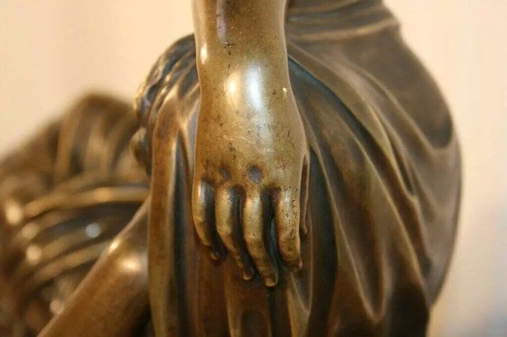 19th C. Georges Bareau French Bronze Marble Sleeping Ariadne Statue Sculpture