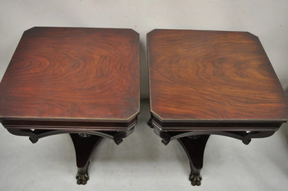 Vintage French Empire Style Mahogany 2 Tier Paw Feet Side End Tables - a Pair