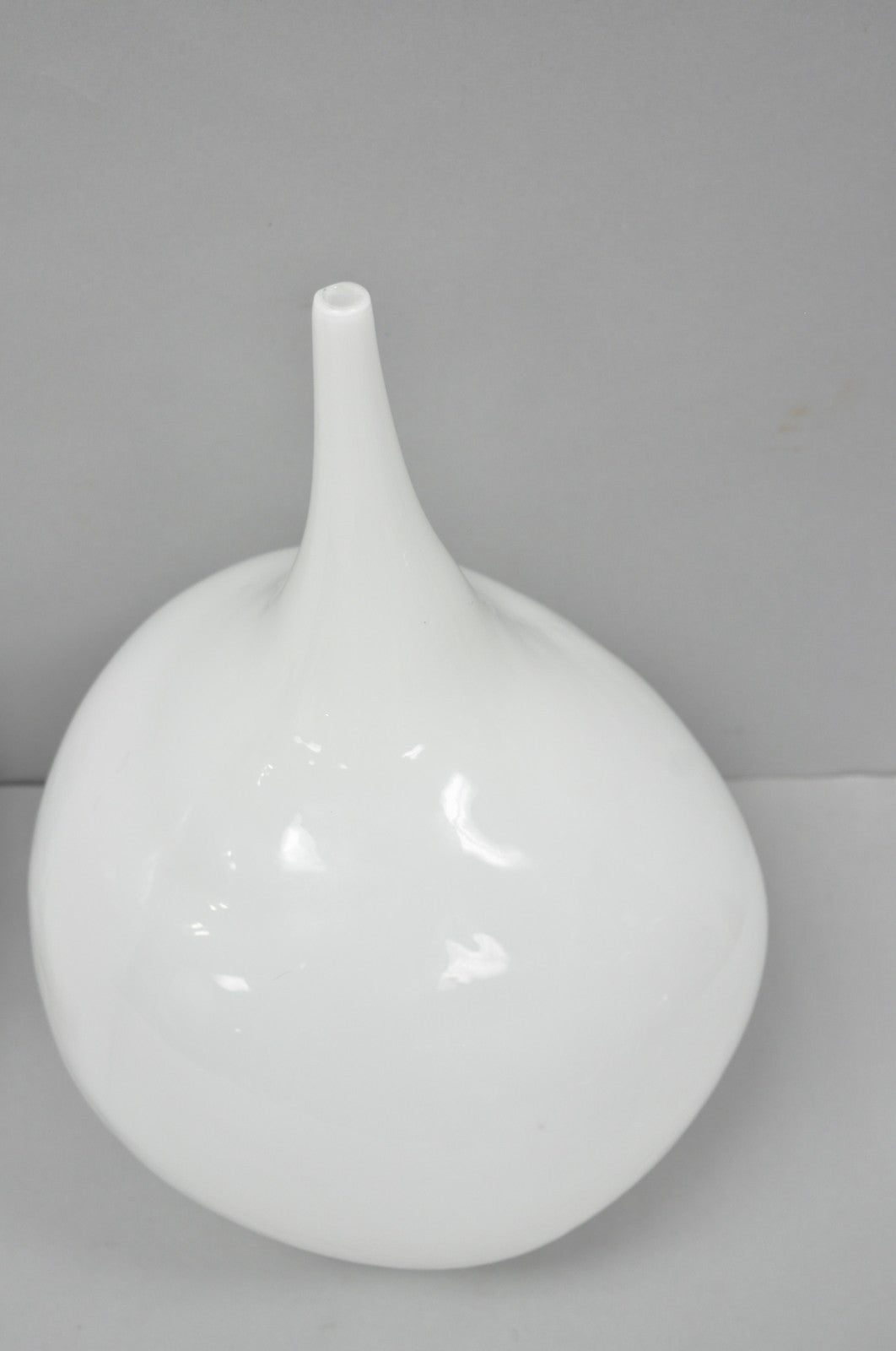 Decorative Modern White Bulbous Art Glass Vessel Vase by Lazy Susan - 2 Pc Set