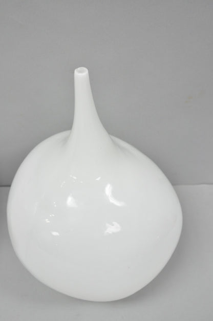 Decorative Modern White Bulbous Art Glass Vessel Vase by Lazy Susan - 2 Pc Set