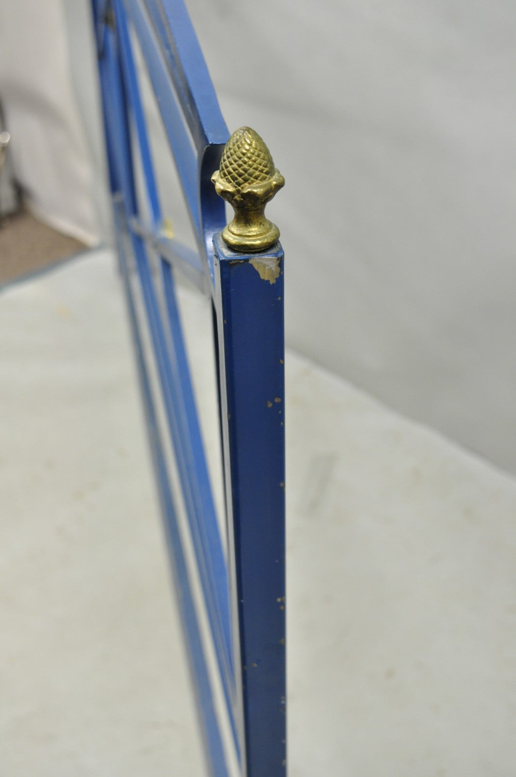 Vintage Italian Neoclassical Wrought Iron & Brass X-Frame King Sz Bed Headboard