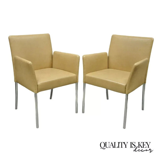 Coalesce Steelcase Beige Leather Model 1510 Switch Guest Arm Chair (B) - a Pair