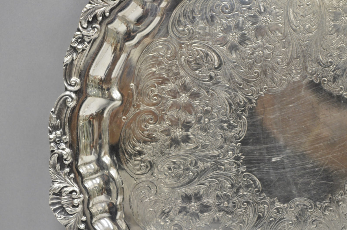 Vintage Poole Silver 3209 Victorian 12" Round Silver Plated Salver Platter Tray