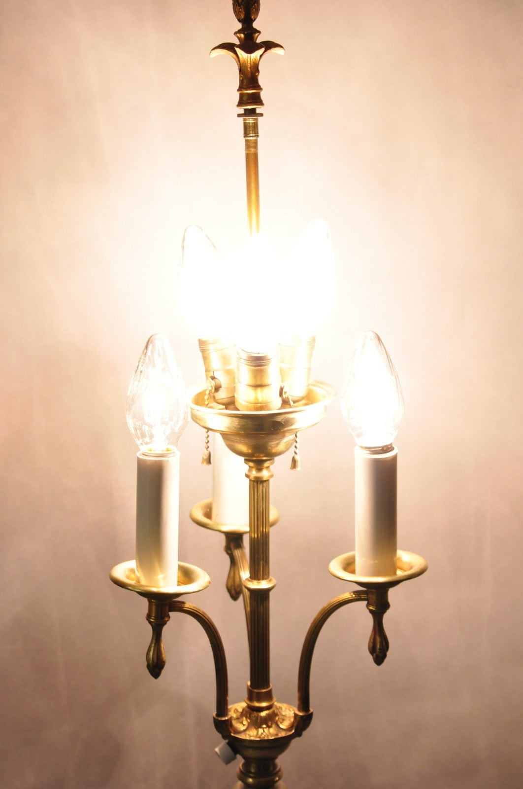 Antique Art Deco Brass & Green Onyx Paw Foot Victorian Pole Floor Lamp