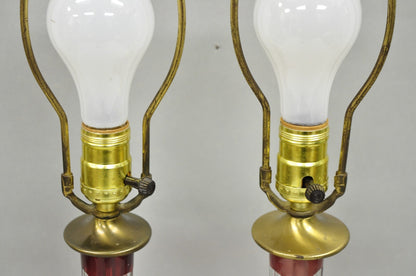 Antique Bohemian Cranberry Ruby Red Cut to Clear Glass Table Lamps - a Pair