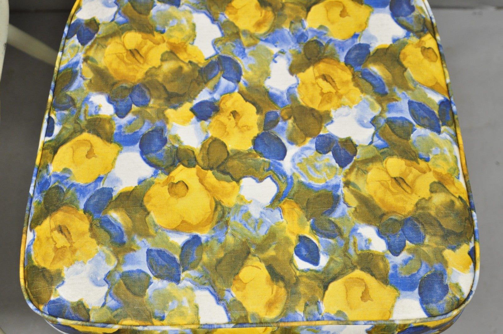 Vintage Retro Atomic Era Metal Kitchen Dining Chairs w/ Blue Yellow Flowers Pair
