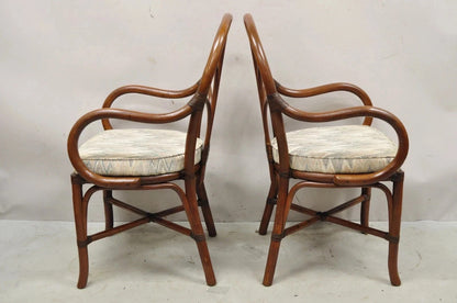 Vintage Hollywood Regency Bentwood Rattan Fan Back Dining Chairs - Set of 4