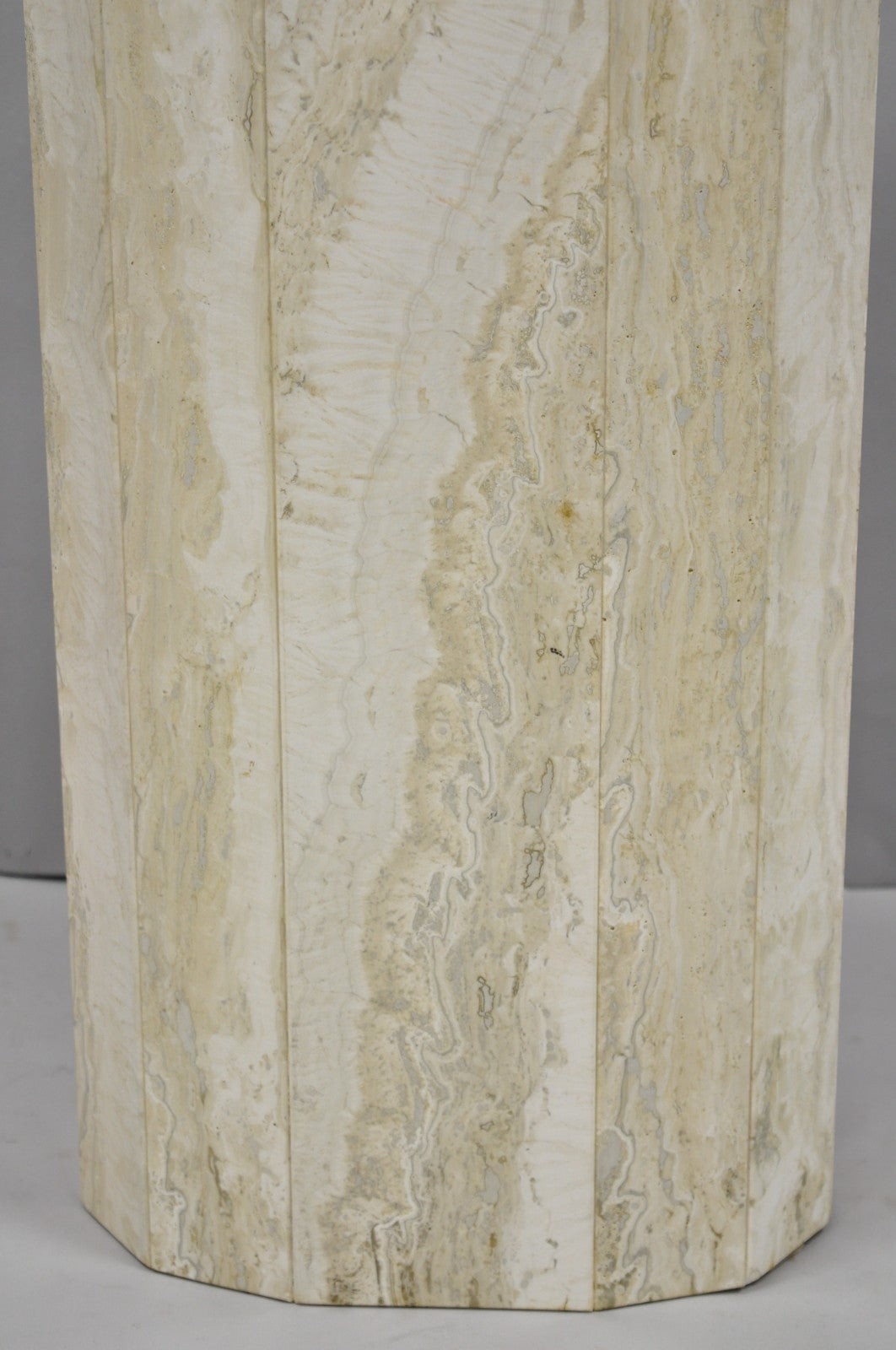 Vintage Postmodern Travertine Stone Small 20" Modern Pedestal Stand Side Table