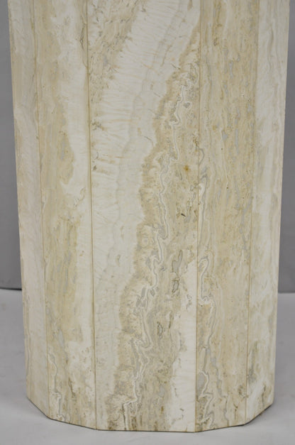 Vintage Postmodern Travertine Stone Small 20" Modern Pedestal Stand Side Table