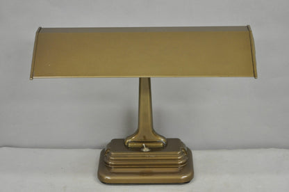 Vintage Mid Century Modern Art Deco Metal Bronze Finish Bankers Table Desk Lamp
