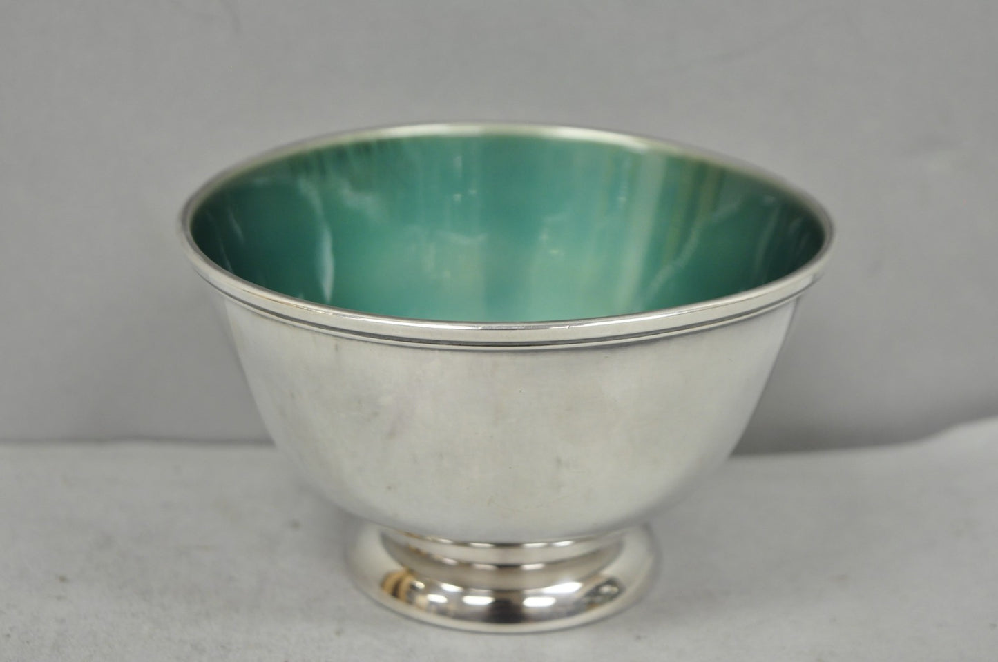 Vintage Towle Mid Century Modern Silver Plated Green Enamel Candy Nut Dish Bowl