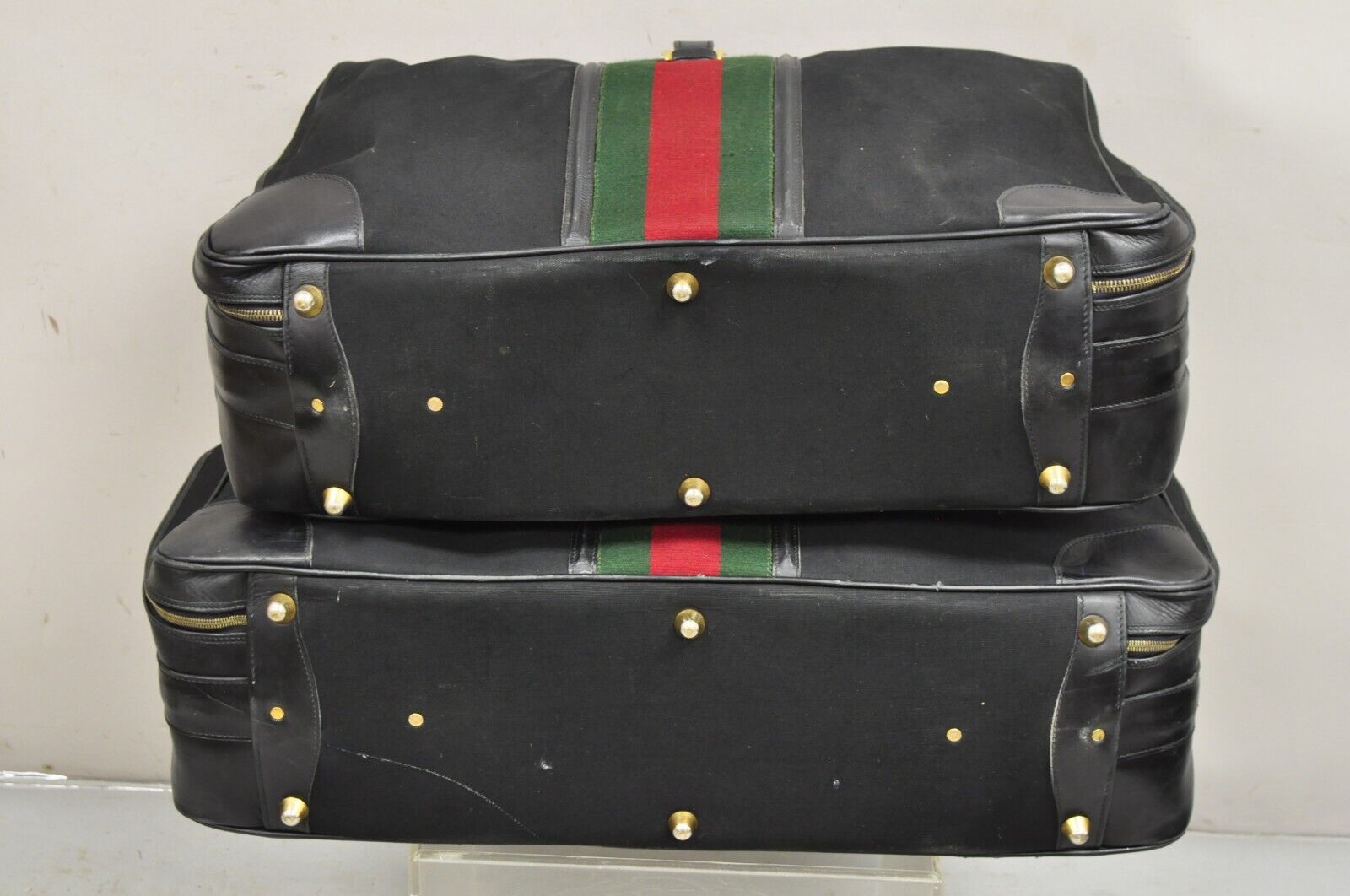 Vintage Gucci Black Canvas & Leather Suitcase Luggage His and Hers Set -2 Pc (B)