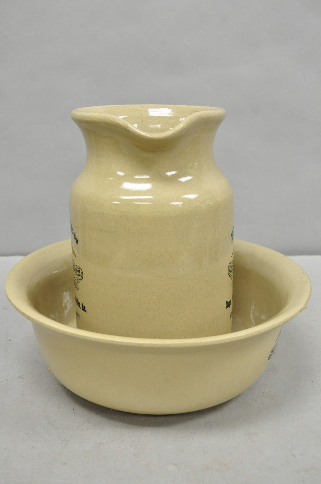 Hegeman & Co. Large Pitcher w Basin 1837 Stoneware Drugs Medicines NY Apothecary