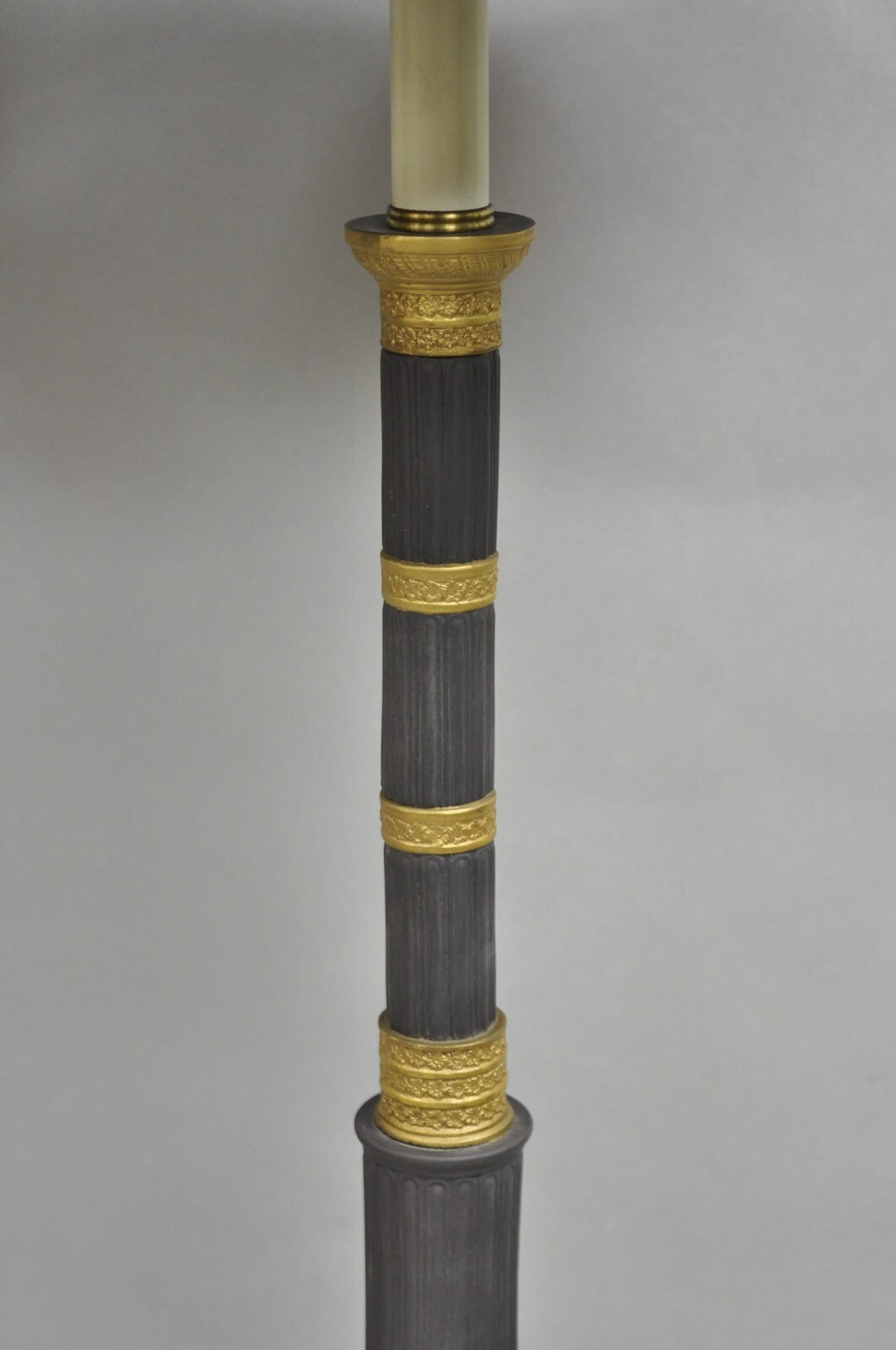 Vintage Marbro French Empire Porcelain Bouillotte Candlestick Table Lamps Pair