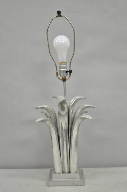 Vintage Mid Century Modern Cast Aluminum Palm Leaf Metal Sculptural Table Lamp