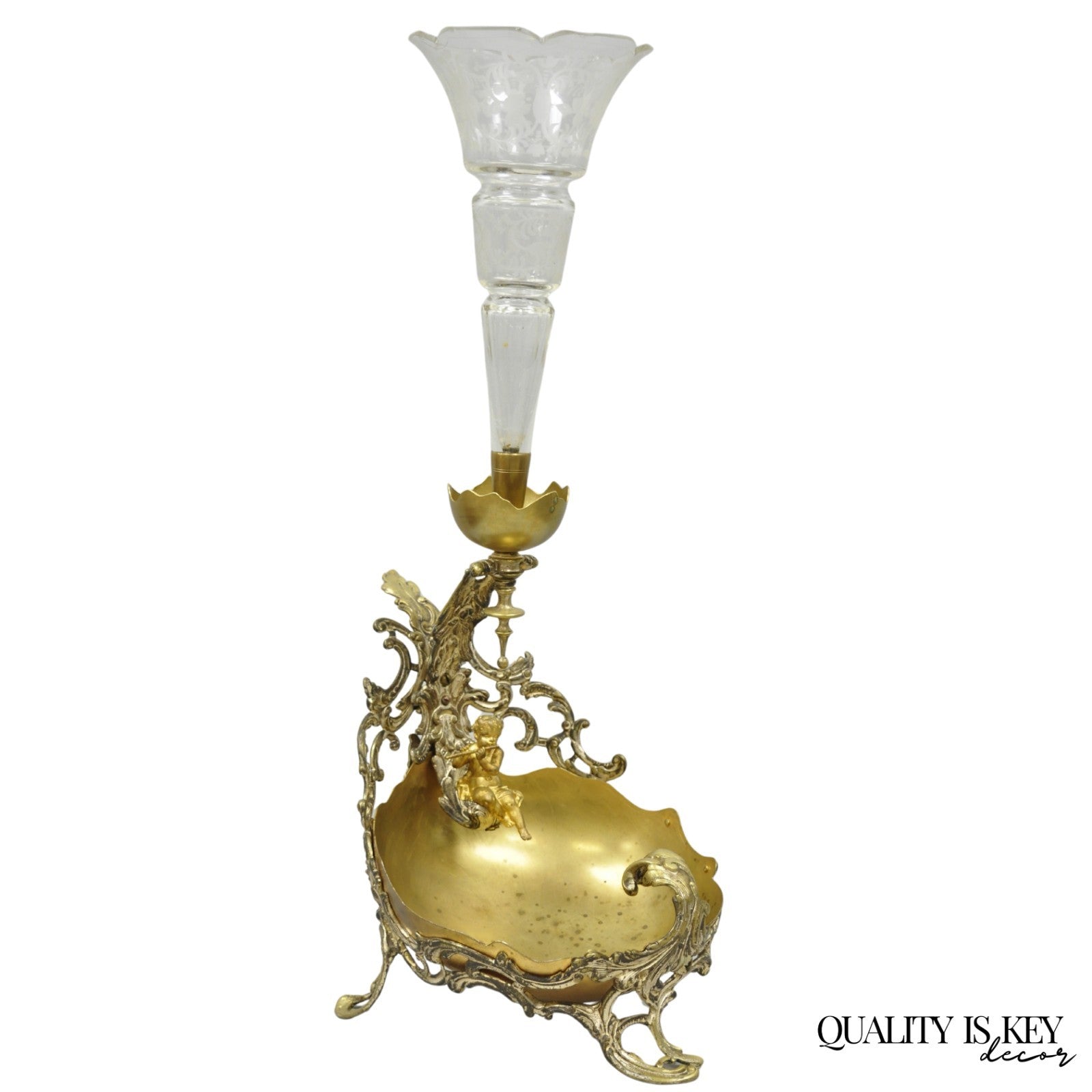 Antique French Louis XV Style Rococo Figural Bronze Cherub Centerpiece Epergne