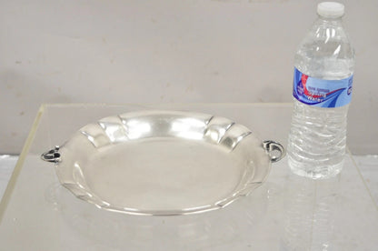 Vintage Denmark Art Nouveau Round Silver Plated Dish with Scrolling Handles