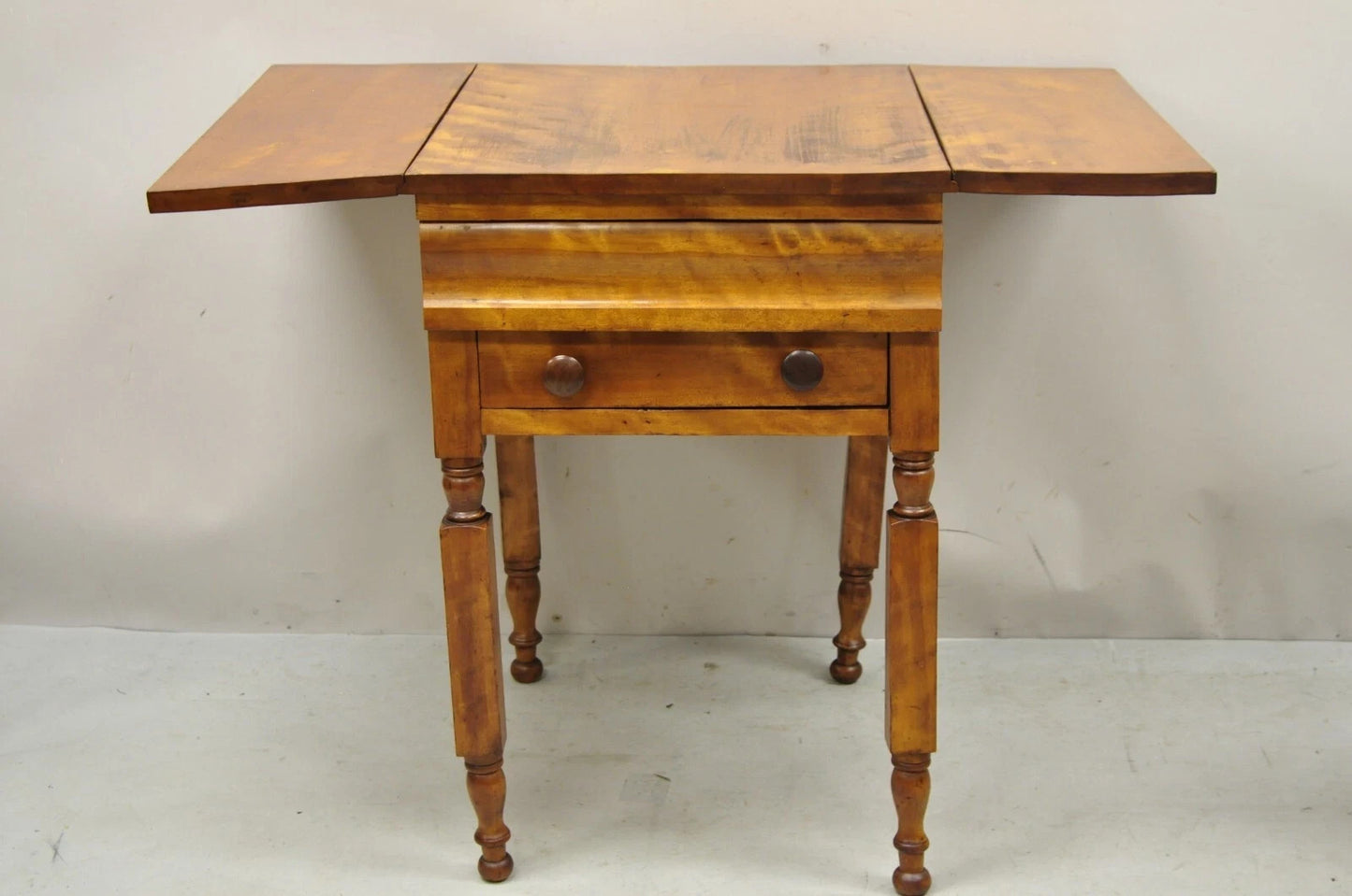 Antique Sheraton Chestnut Wood 2 Drawer Pembroke Drop Leaf Work Side End Table