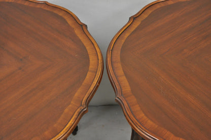 Antique French Louis XV Style Walnut Round Turtle Top Occasional Side Table Pair