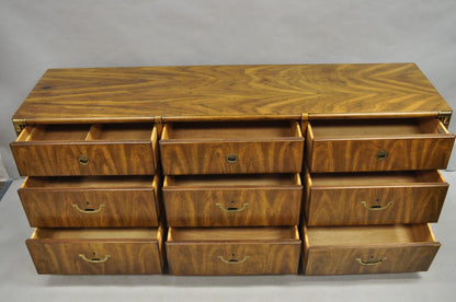 Vintage Drexel Accolade Campaign Style Pecan 9 Drawer Credenza Dresser Chest