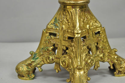 Antique French Renaissance Gothic Bronze 7 Arm Adjustable Candelabras - a Pair