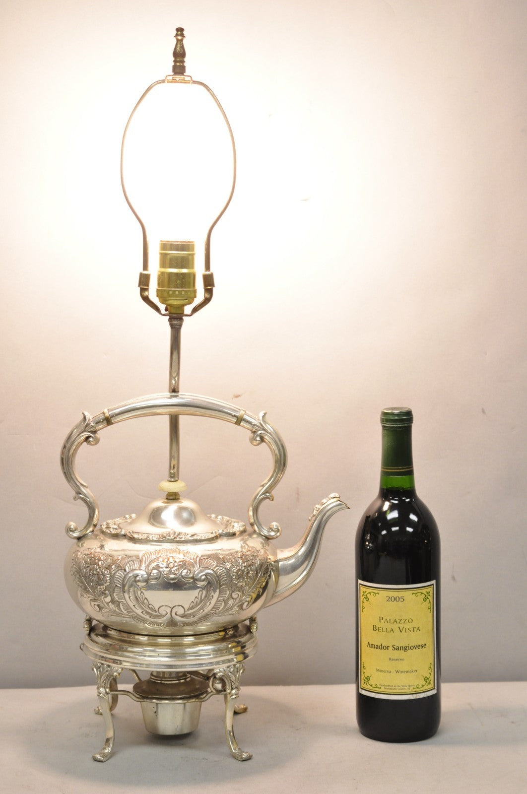 Antique Victorian Cheltenham Converted Silver Plated Tea Kettle Table Lamp