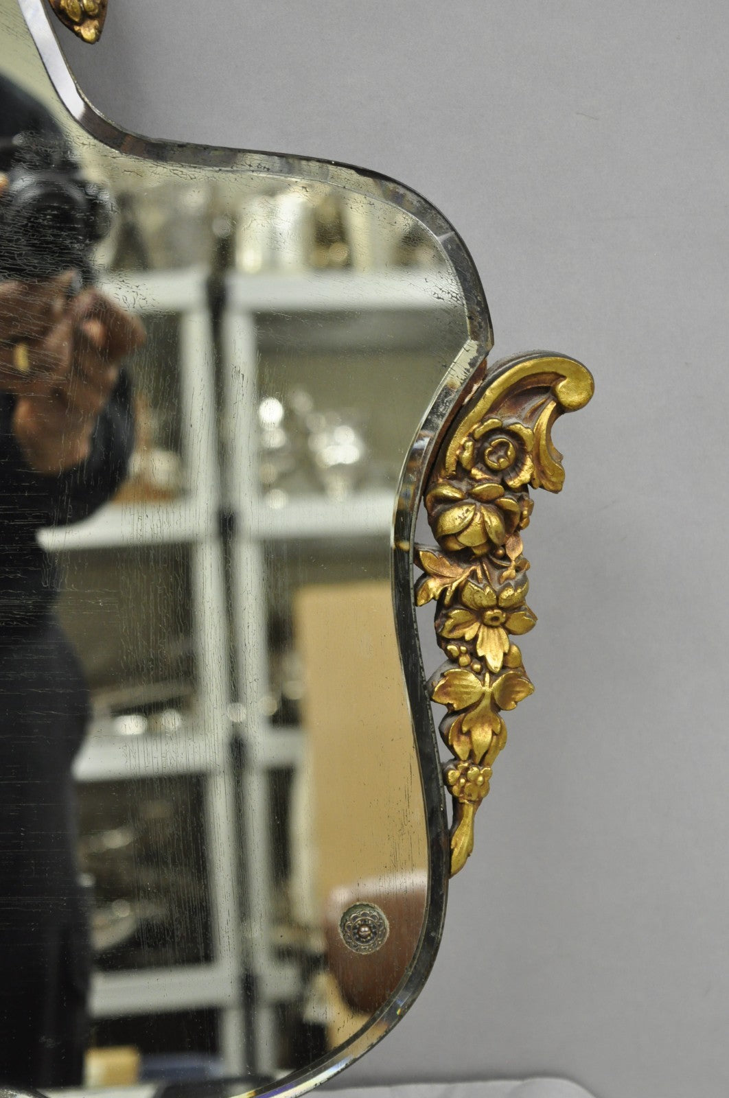 Antique French Rococo Victorian Gold Gilt Wood Frame Cameo Boudoir Wall Mirror