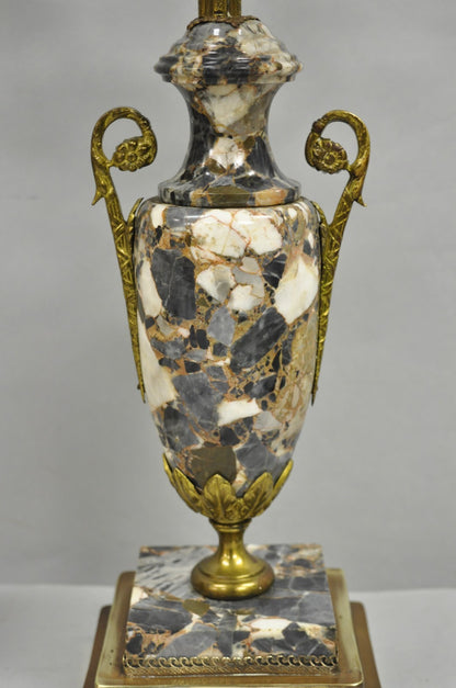 Antique French Empire Neoclassical Marble Urn Brass Candelabra Table Lamp Pair