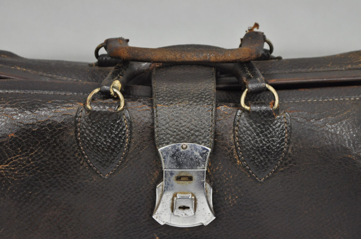 Vintage Art Deco Brown Cowhide Leather Doctor's Bag by Kruse