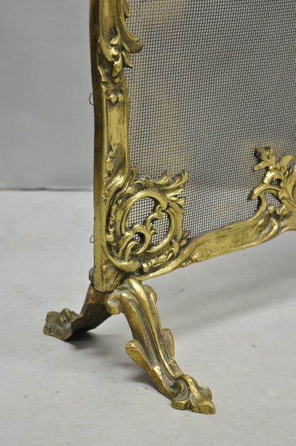 Antique French Rococo Louis XV Bronze Fireplace Firescreen Fire Screen w/ Birds