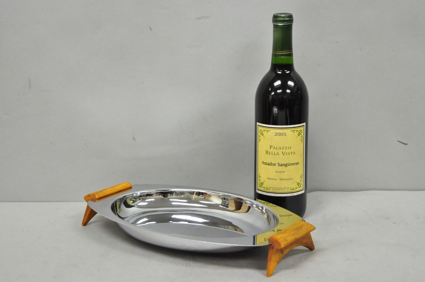 Vintage Art Deco Stainless Steel Glo-Hill Gourmates Butterscotch Bakelite Tray