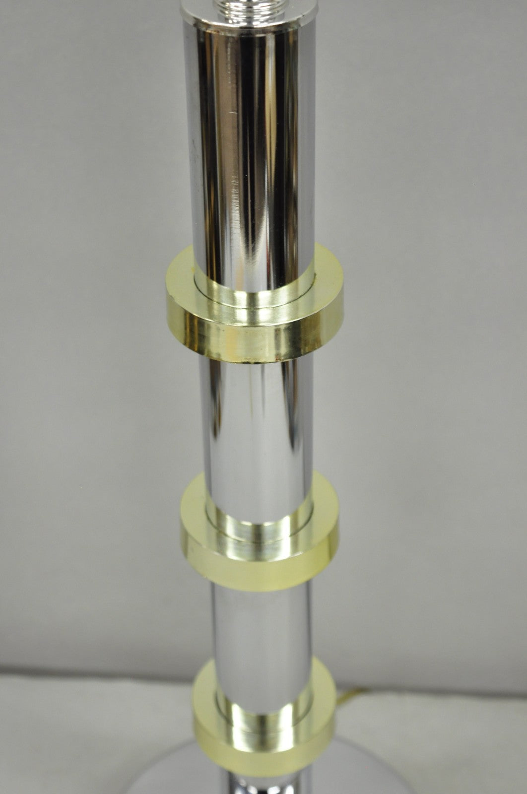 Vintage Mid Century Modern Stacked Chrome & Brass Cylinder Column Table Lamp