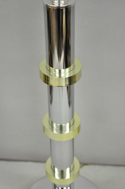 Vintage Mid Century Modern Stacked Chrome & Brass Cylinder Column Table Lamp
