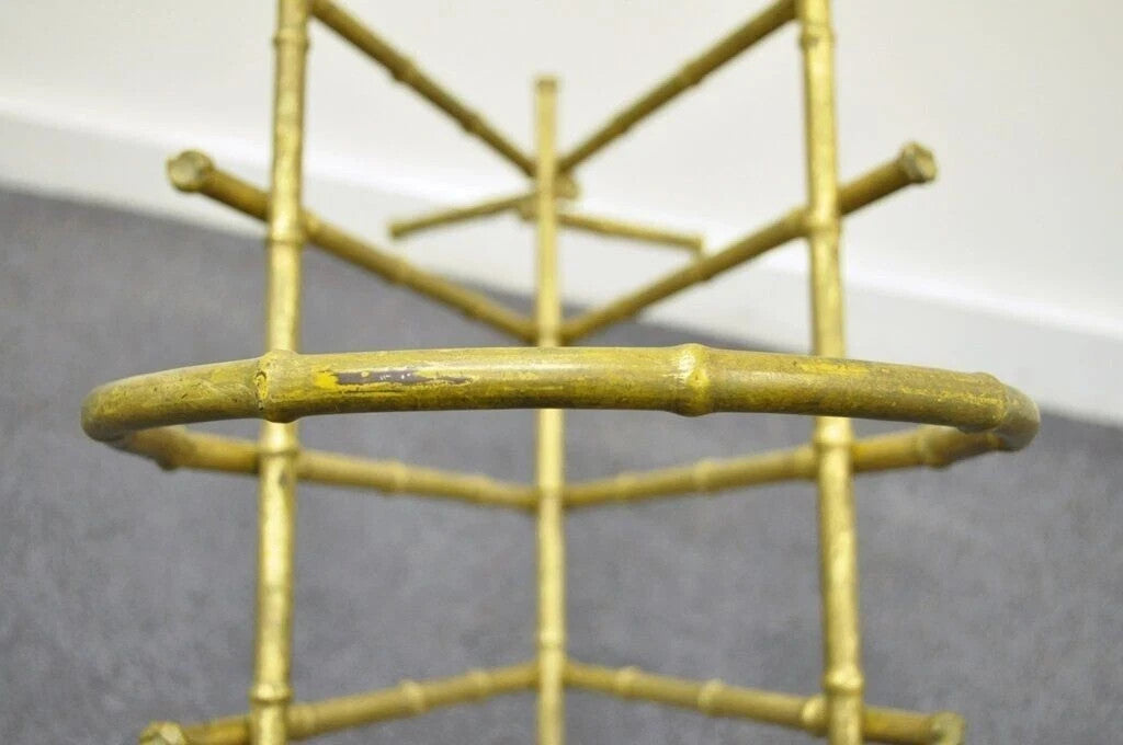 Vintage Italian Hollywood Regency Gold Gilt Metal Faux Bamboo Magazine Rack