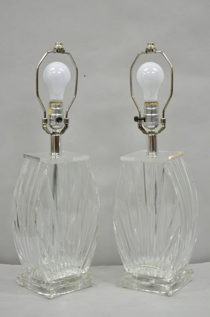 Vintage Mid Century Modern Crysal Glass & Acrylic "Fan" Table Lamps - a Pair
