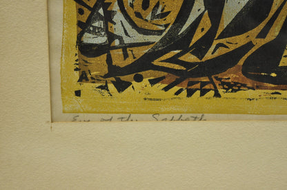 Vintage Irving Amen "Eve of the Sabbath" Woodblock Print Judaica Art, Signed