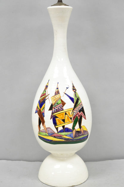 Vintage Italian Mid Century Modern Terracotta Pottery "Peru" Painted Table Lamp