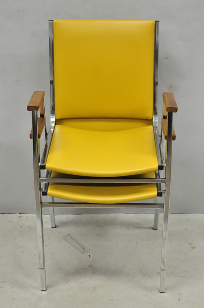 Vintage Nightingale Mid Century Modern Chrome & Yellow Vinyl Stacking Chair Pair
