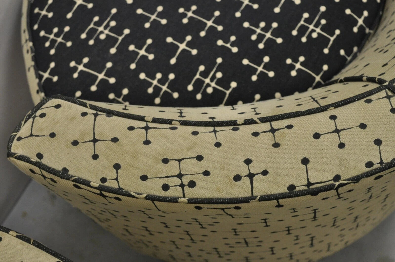 Vintage Mid Century Modern Round Upholstered Oversized Club Lounge Chairs - Pair