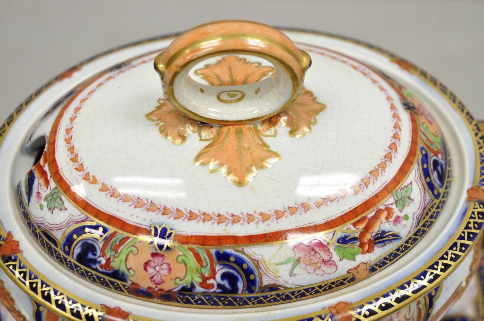 Antique English Ironstone Diamond Patent Covered Sauce Tureen with Underplate