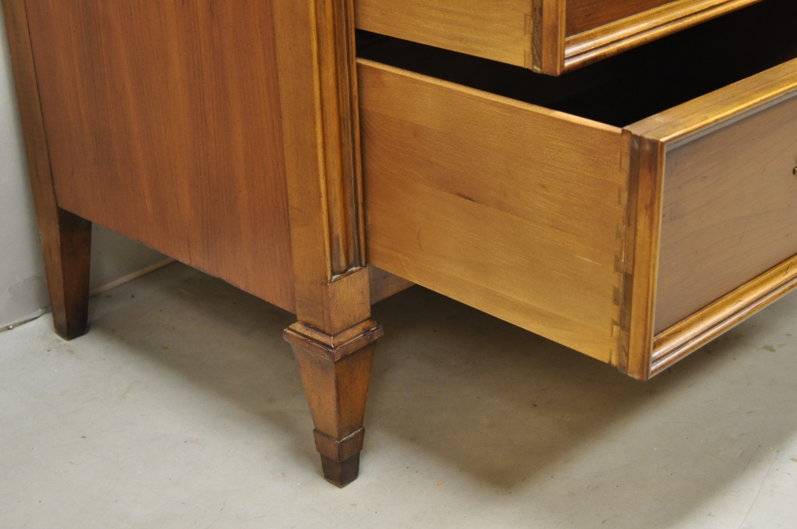 Vintage French Provincial Cherry Wood White Furn. 9 Drawer Credenza Long Dresser