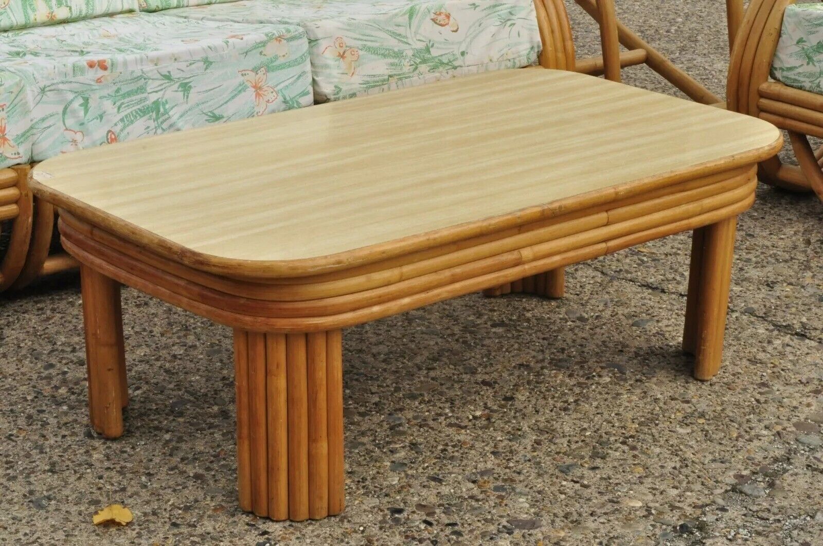 Vintage Beverly Hills Rattan Bamboo Pretzel Sunroom Living Room Sofa Set - 5 Pcs