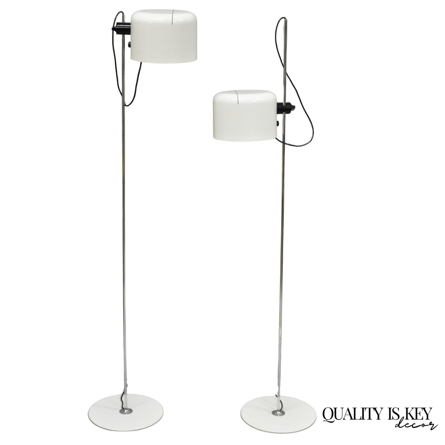 Joe Colombo for Oluce Italy White Coupe Mid Century Modern Floor Lamp - a Pair