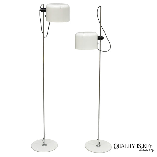 Joe Colombo for Oluce Italy White Coupe Mid Century Modern Floor Lamp - a Pair