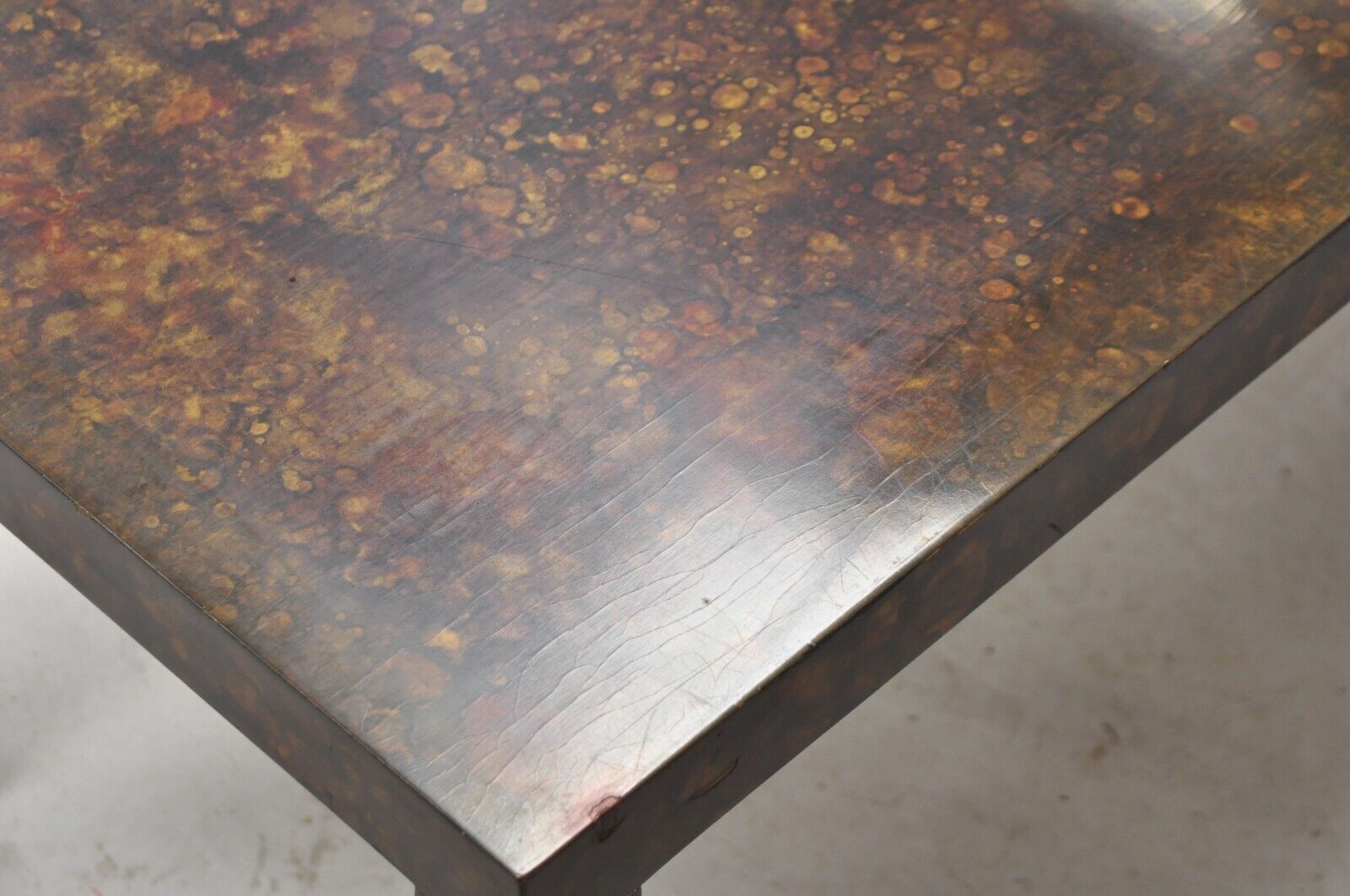 Vtg Mid Century Modern Brown Tortoiseshell Lacquer Parsons Style 54" Bench Table