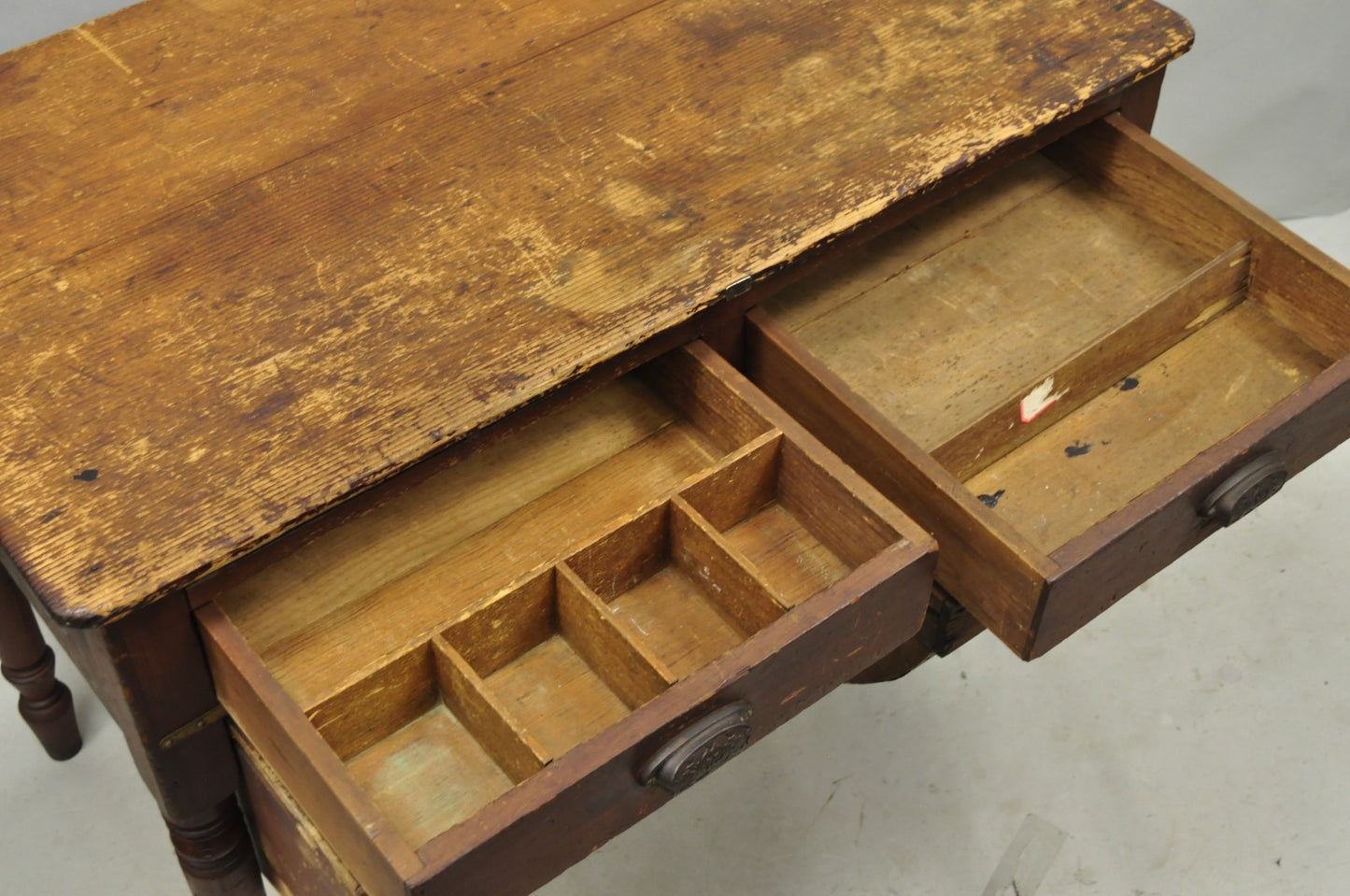Antique French Country Primitive Possum Belly Pine Wood Bakers Work Table