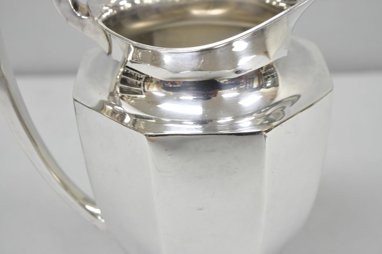 Vintage Art Deco Silver Plated Octagonal Faceted Water Pitcher by Homan Plate