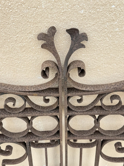 Antique Spanish Renaissance Scrolling Wrought Iron 57 x 47 Garden Entry Gate Set