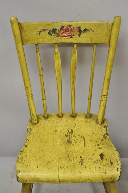 Frederick Loeser & Co Yellow Primitive Hitchcock Style Side Chairs - Pair (A)